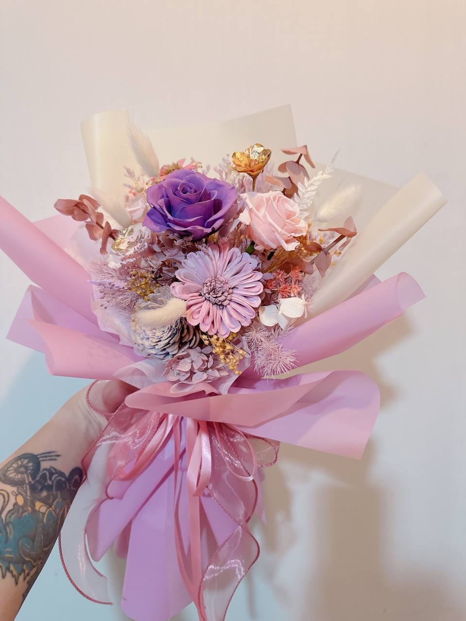 紫色浪漫永生玫瑰擴香花束-實拍圖片