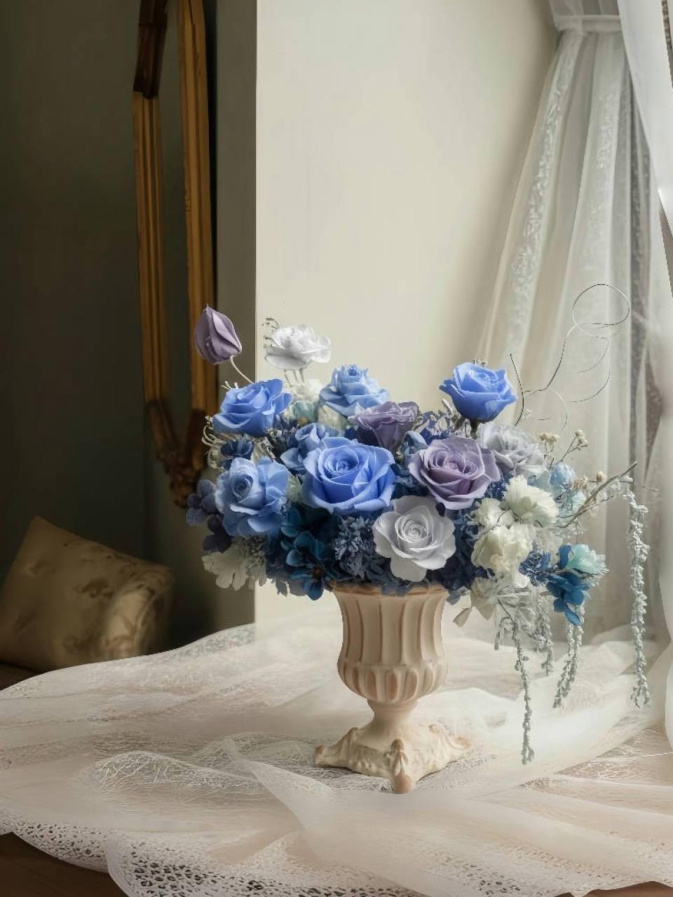 夢幻藍紫永恆玫瑰典雅盆花