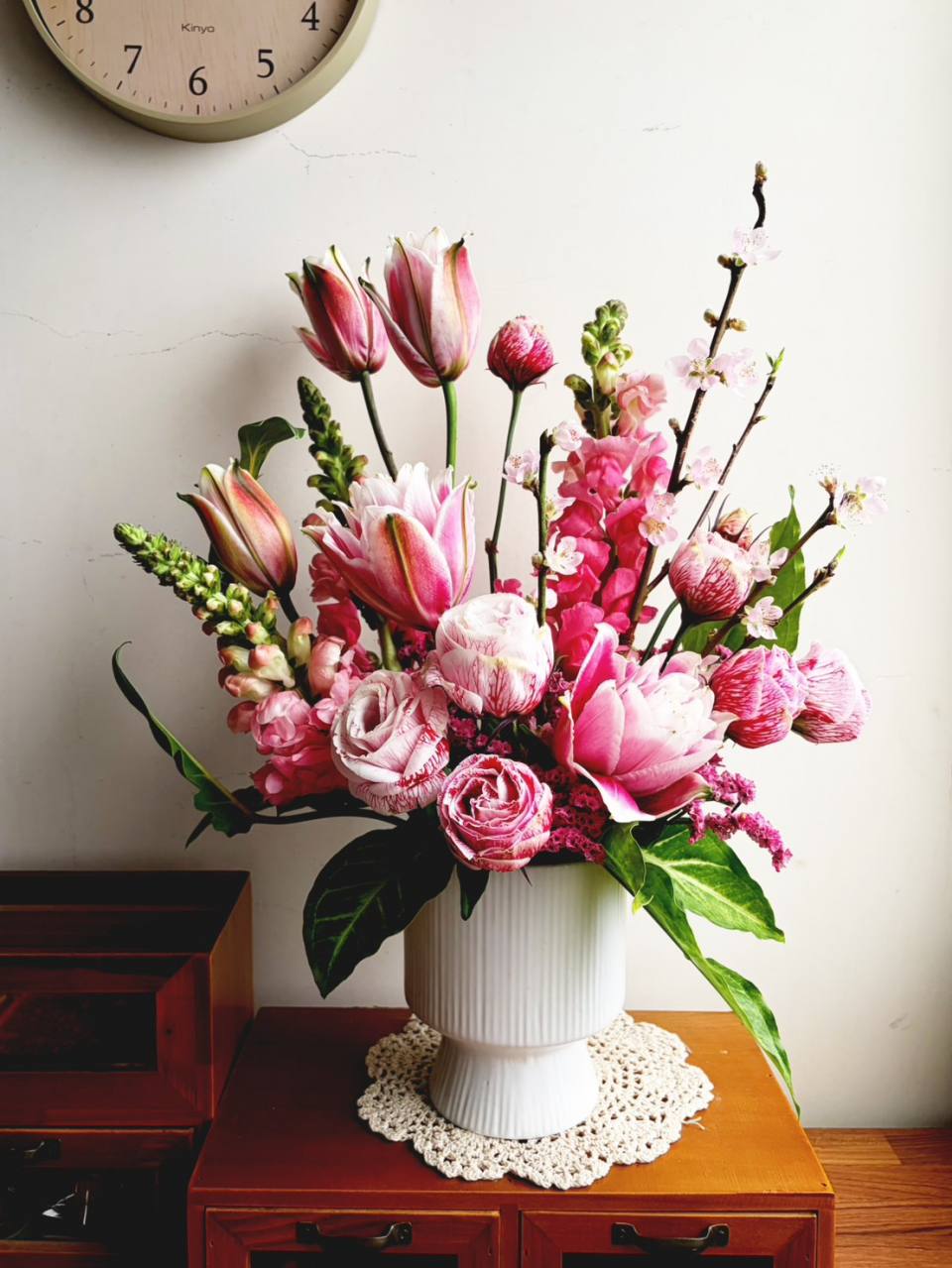 優雅浪漫粉色花藝盆花(色系可以調整)