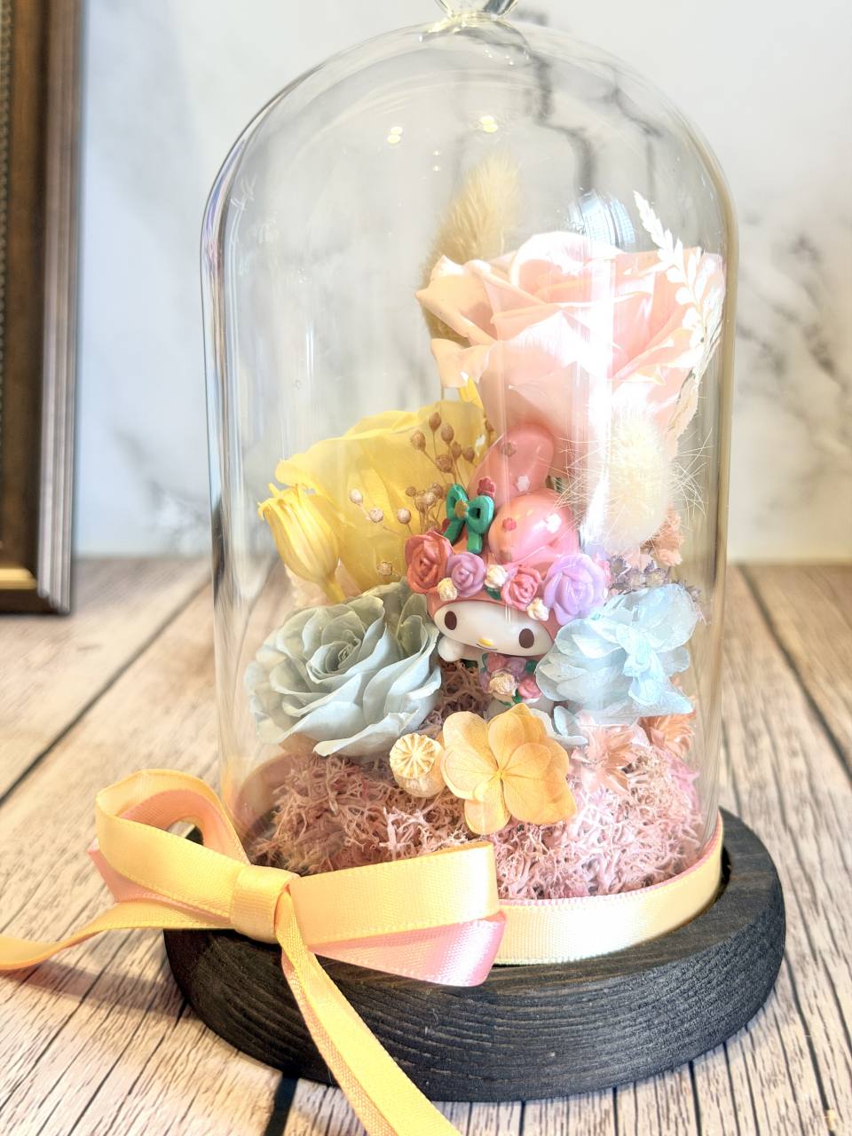 美樂蒂夢幻馬卡龍永生花玻璃盅 usb夜燈-實拍圖片