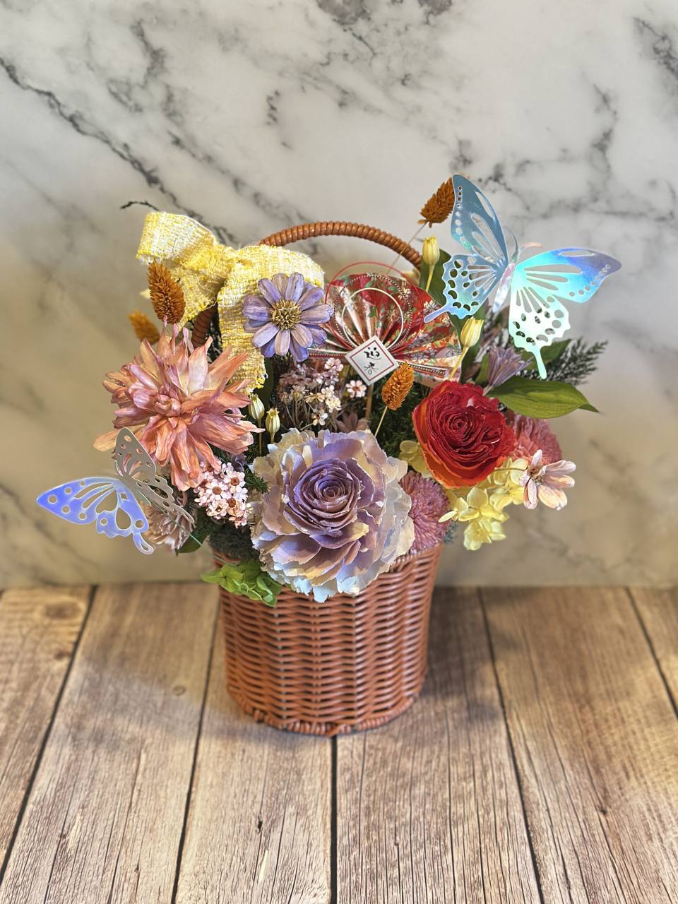 福蝶迎春 索拉花提籃-實拍圖片