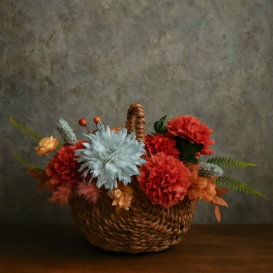 【永生花禮】復古紅色康乃馨永生花籃/母親節花禮/祝賀花禮-實拍圖片