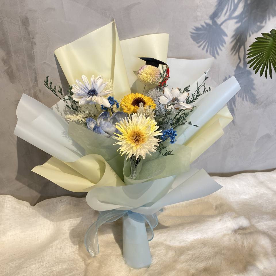 畢業花束-藍黃色-實拍圖片