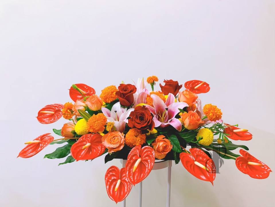 水平桌花 講台花_紅橙-實拍圖片