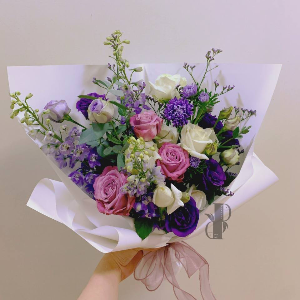紫白色系花束-實拍圖片