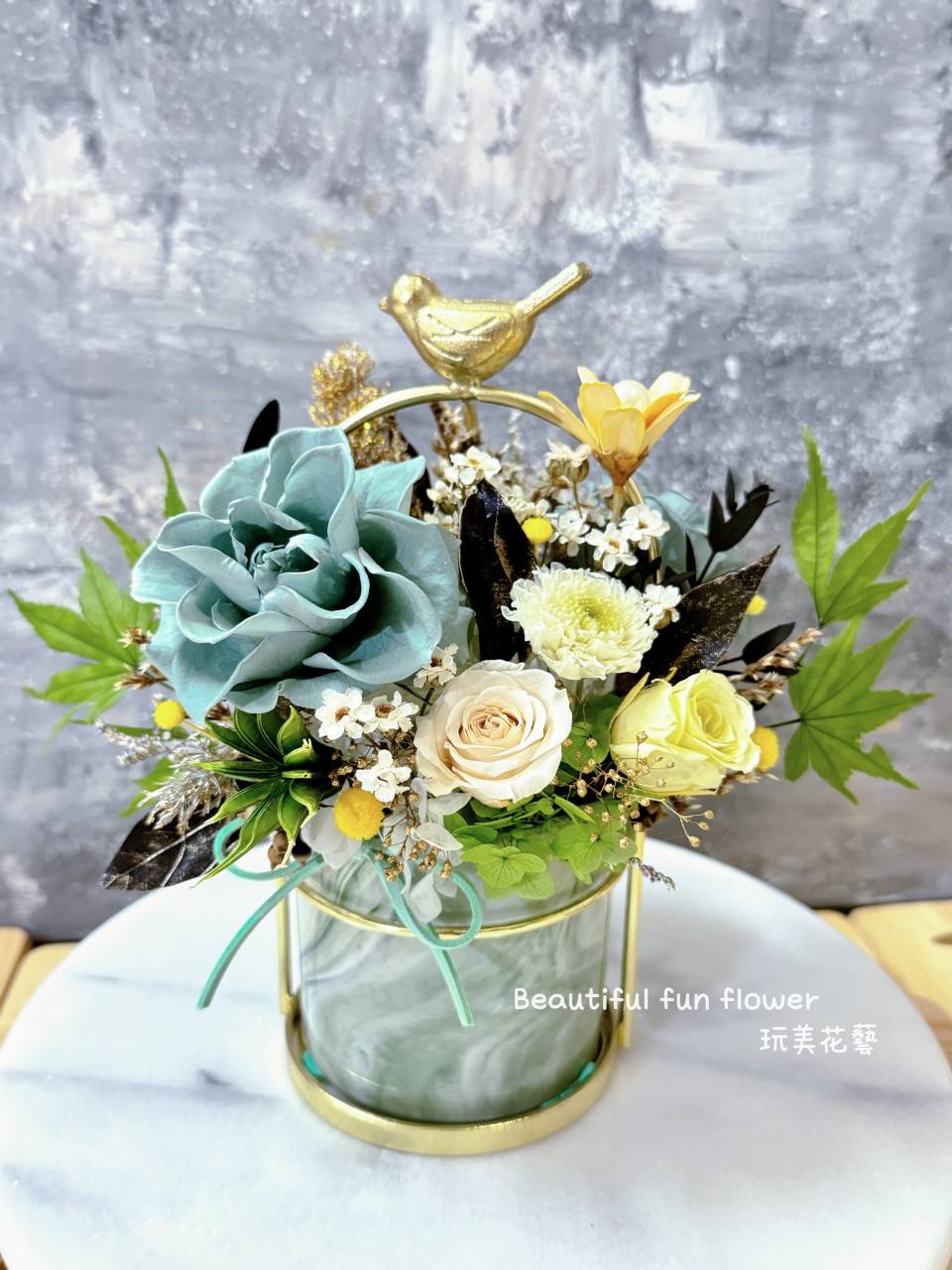 ◈ 永生花金鳥湖水綠花禮 ◈-實拍圖片