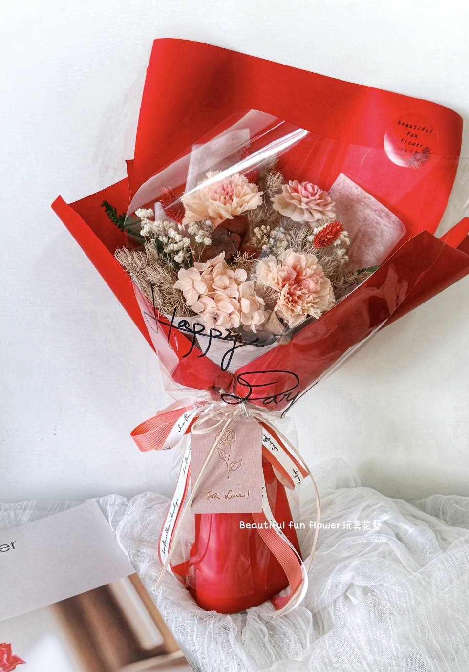 粉嫩唯美康乃馨乾燥花束