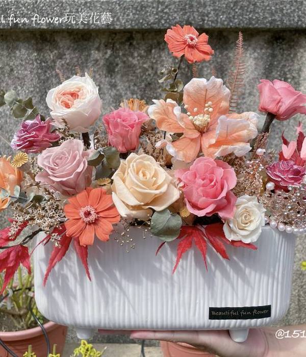 橘粉紅系入厝盆花禮-長輩會喜歡的色系-實拍圖片