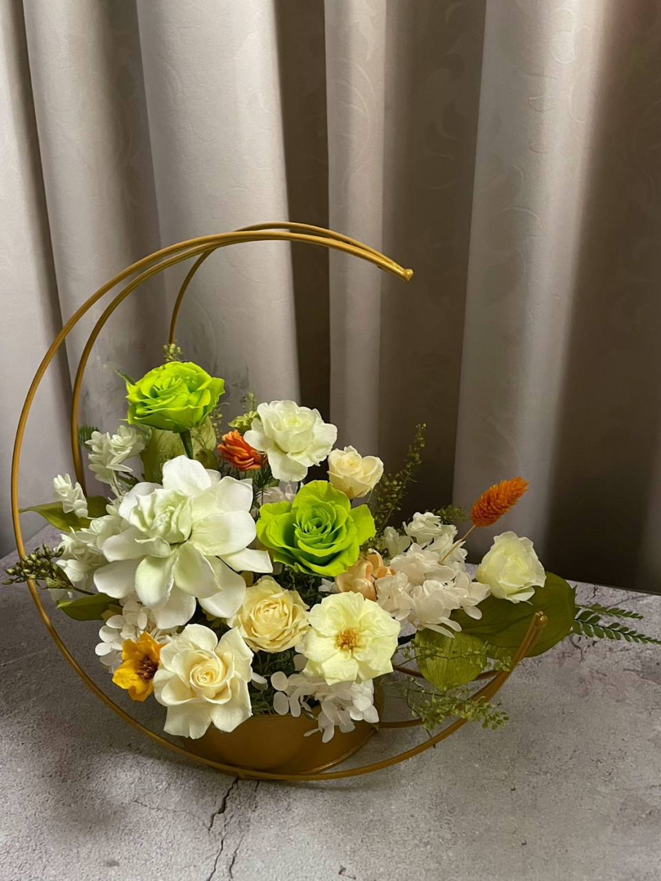 暖綠色系列永生桌花/開幕花禮/升遷花禮/祝賀花禮-實拍圖片