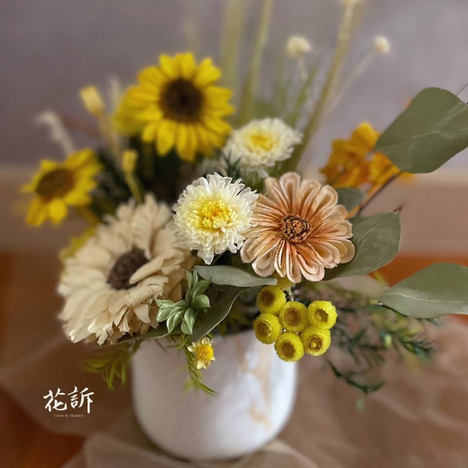 【永生花禮】向日葵永生桌花-永生花花禮/桌花/盆花-實拍圖片