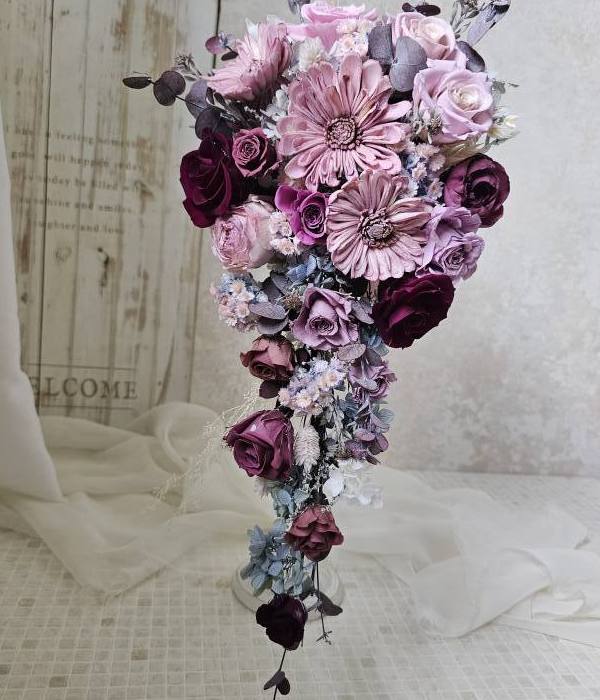 幸福婚約~~紫浪漫之瀑布捧花~-實拍圖片