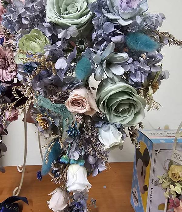 抹茶綠灰莫蘭迪色系捧花-實拍圖片