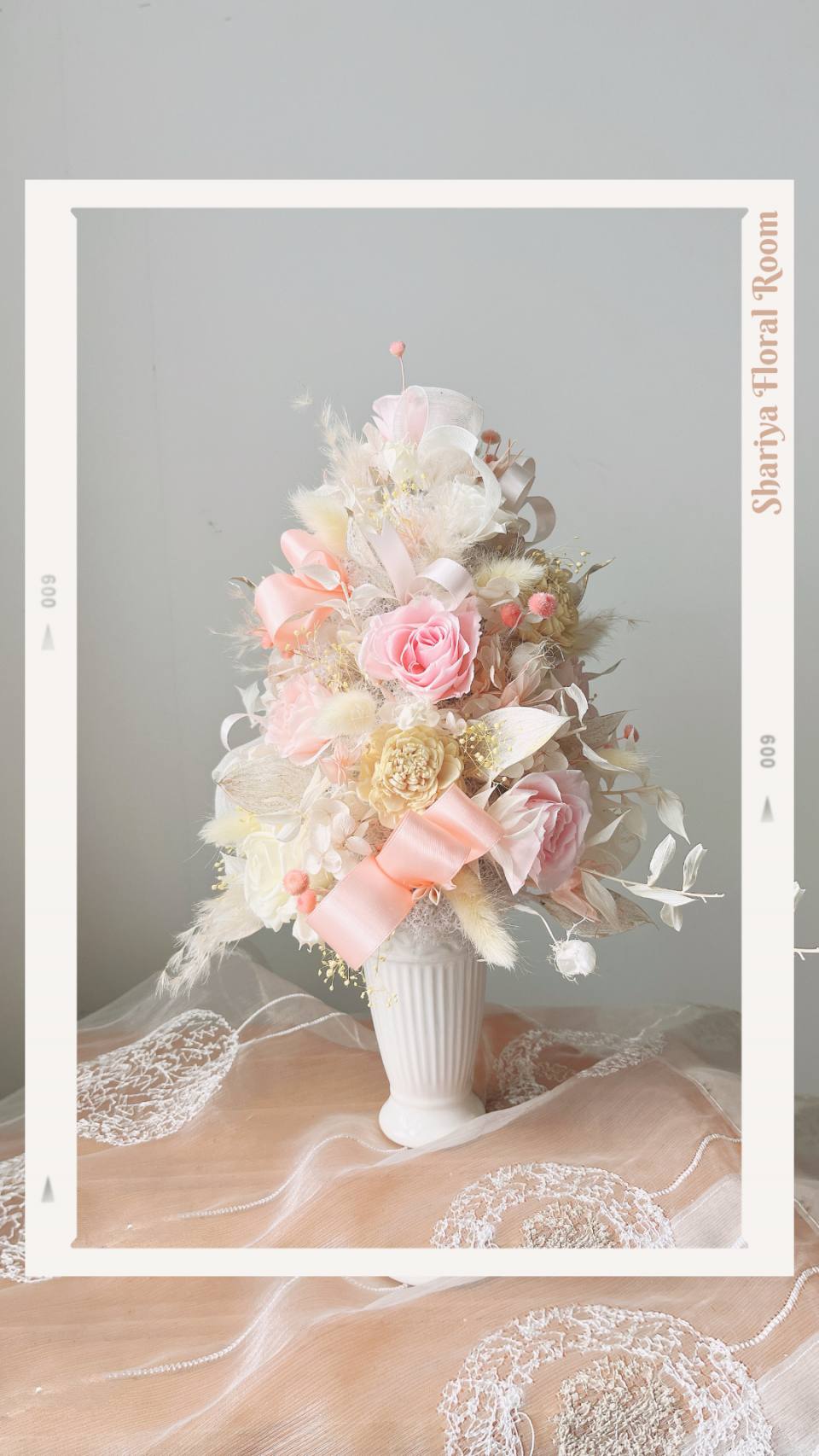 粉色●古典錐形盆花-實拍圖片