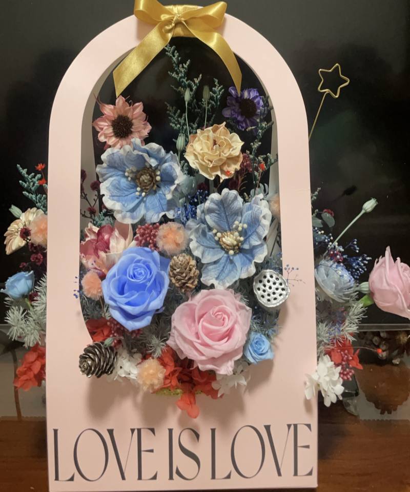 永生花手提花籃-實拍圖片