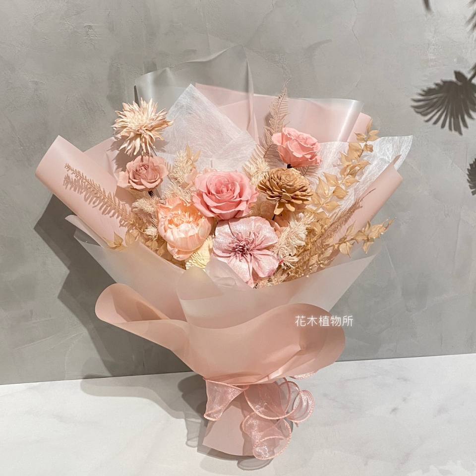 永生花花束-浪漫粉-實拍圖片