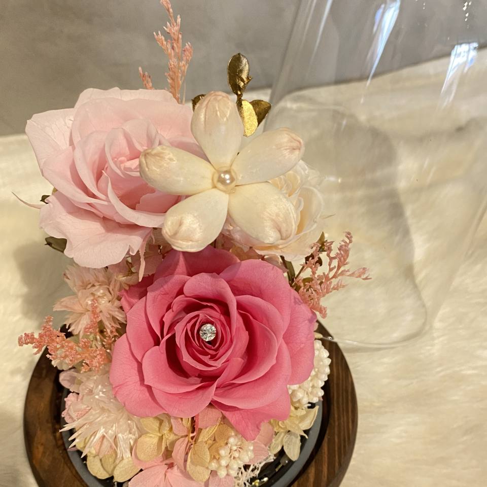 小夜燈玻璃罩永生花-浪漫粉(附禮盒)-實拍圖片