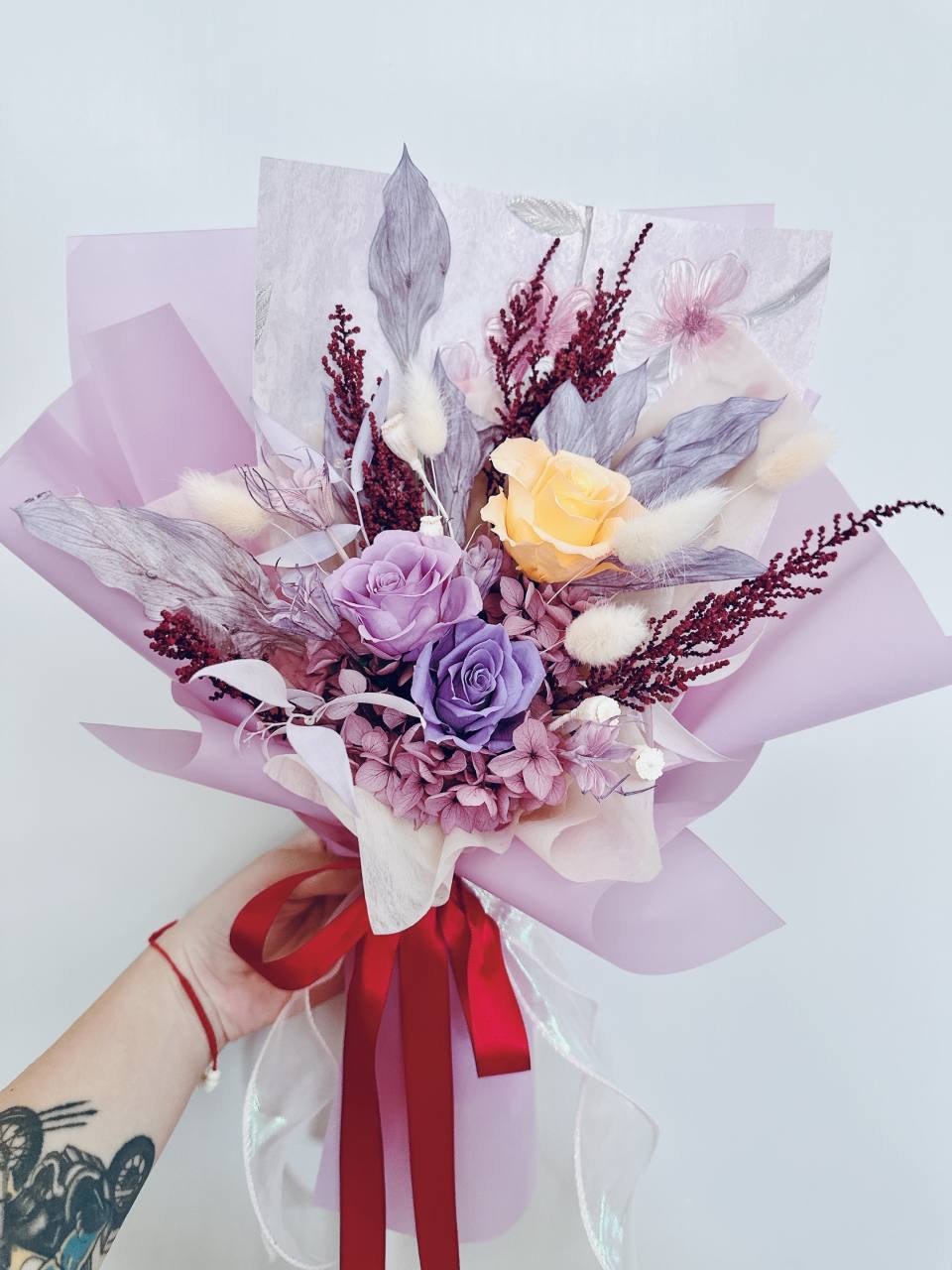 浪漫紫色系永生花花束-實拍圖片