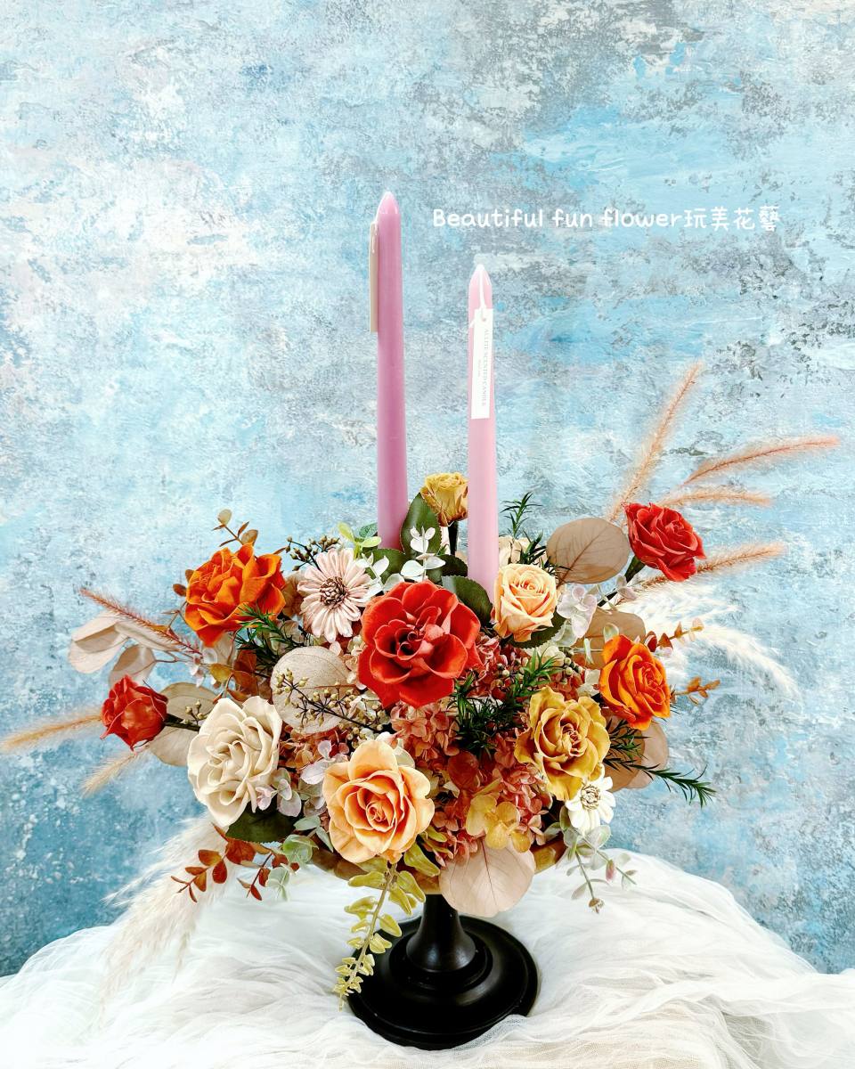 秋冬感永生花蠟燭台-實拍圖片