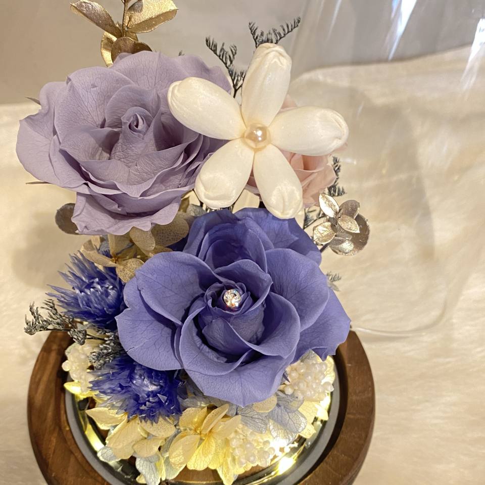 小夜燈玻璃罩永生花-限量藍(附禮盒)-實拍圖片