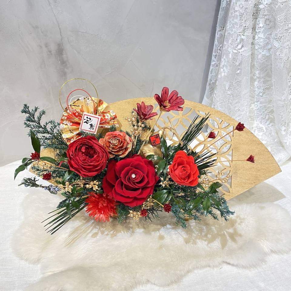 金扇迎春 年節永生花擺飾-實拍圖片