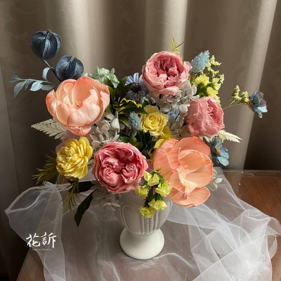 【永生花禮】古典庭園玫瑰永生花/開幕花禮/桌花/盆花-實拍圖片