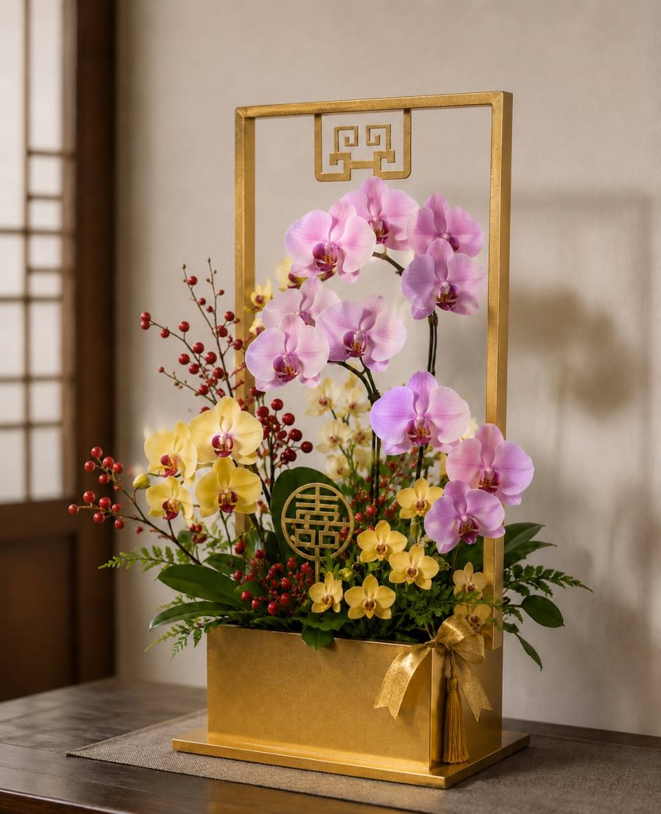 金框雙色蝴蝶蘭祝賀花禮-實拍圖片