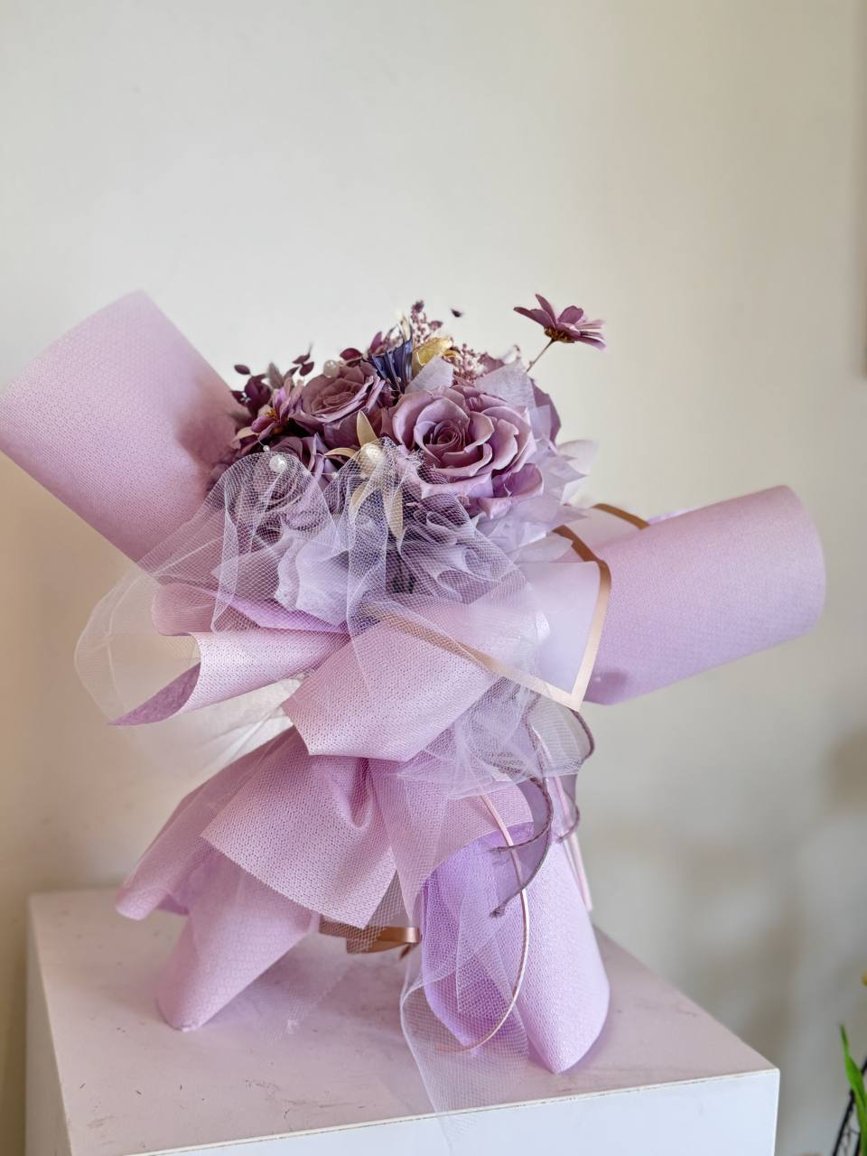 粉紅泡泡的浪漫永生花花束-實拍圖片