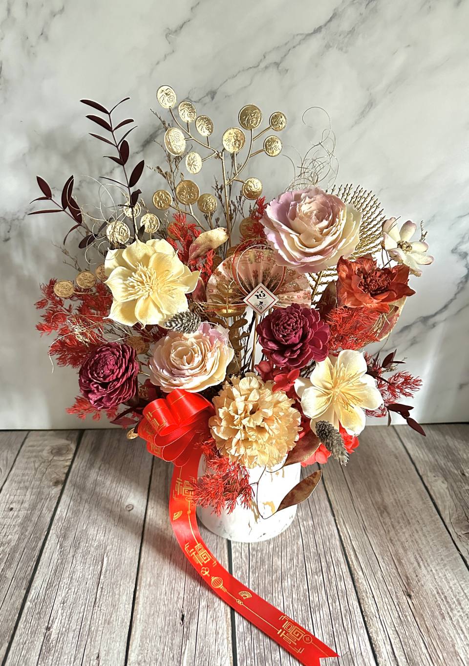 五福臨門索拉花過年迎春納福花禮-實拍圖片