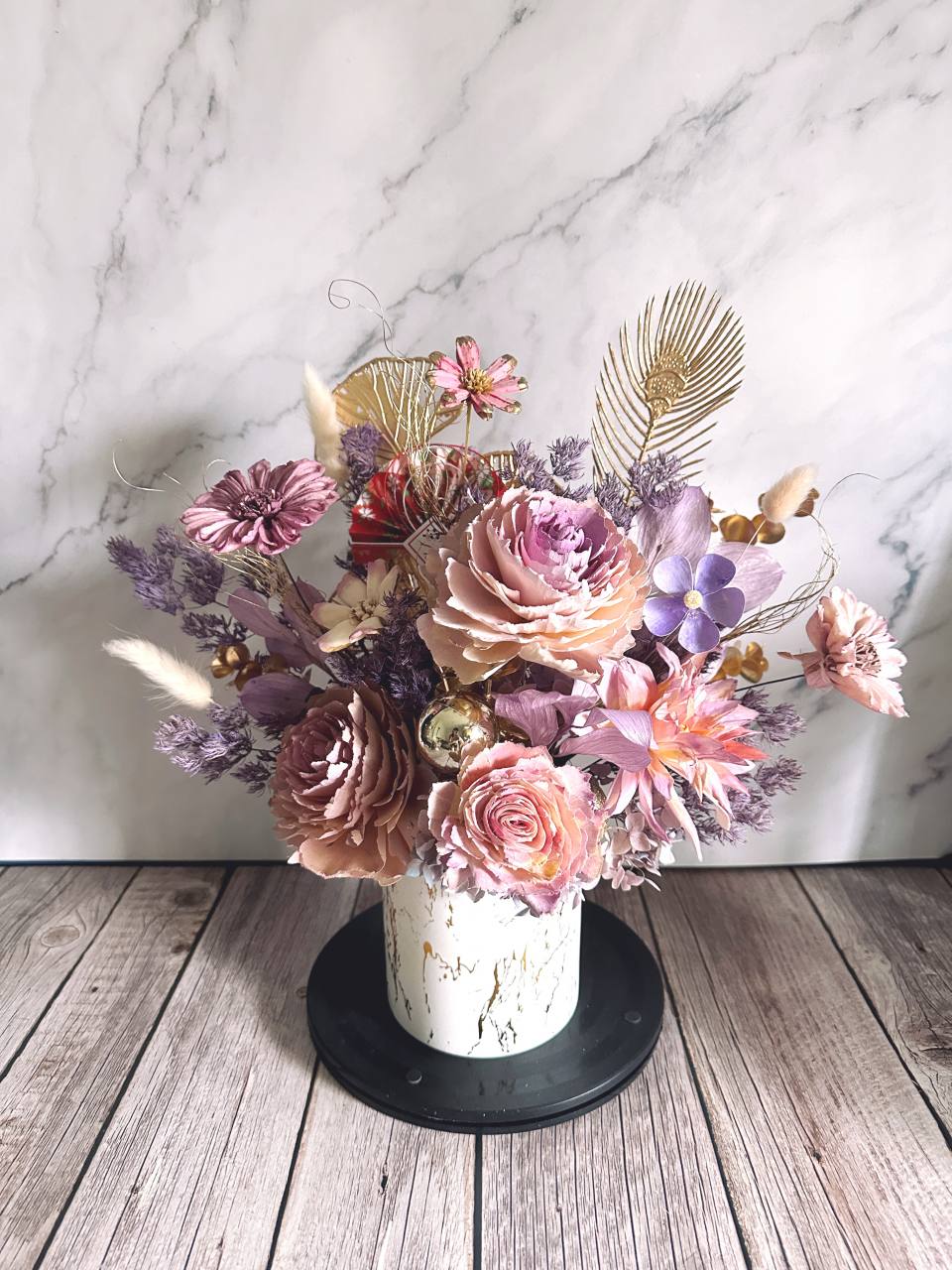 粉紫色新年手染索拉花迎春福氣花禮-實拍圖片