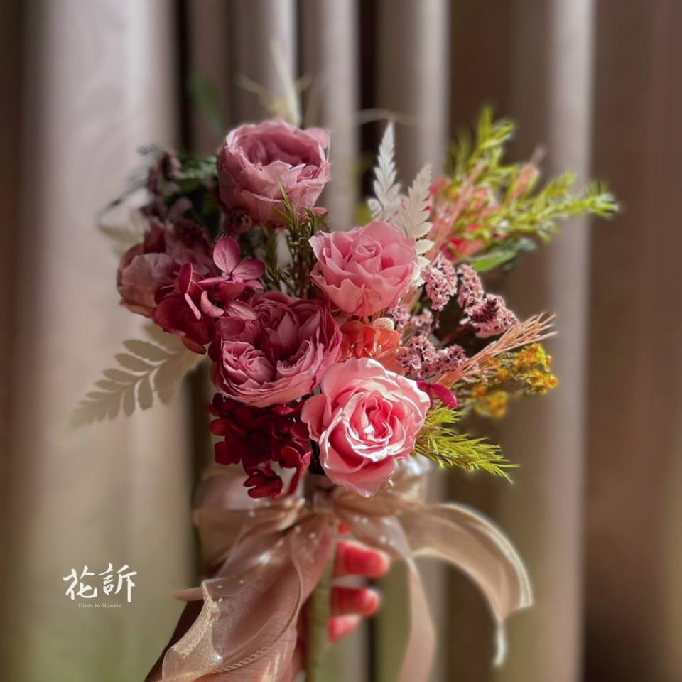 永生庭園玫瑰新娘捧花 乾燥花 永生花捧花 告白花束-實拍圖片