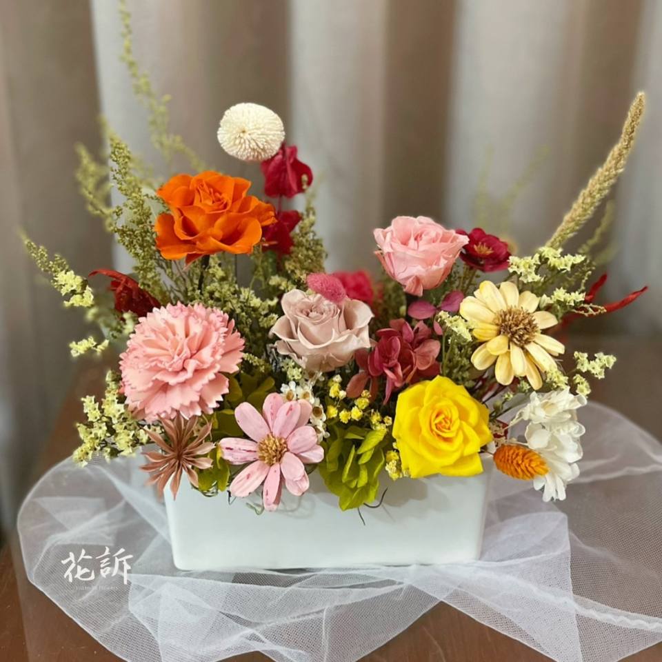 【永生花禮】春野系永生桌花-開幕桌花/永生花花禮/開幕花禮/居家佈置-實拍圖片