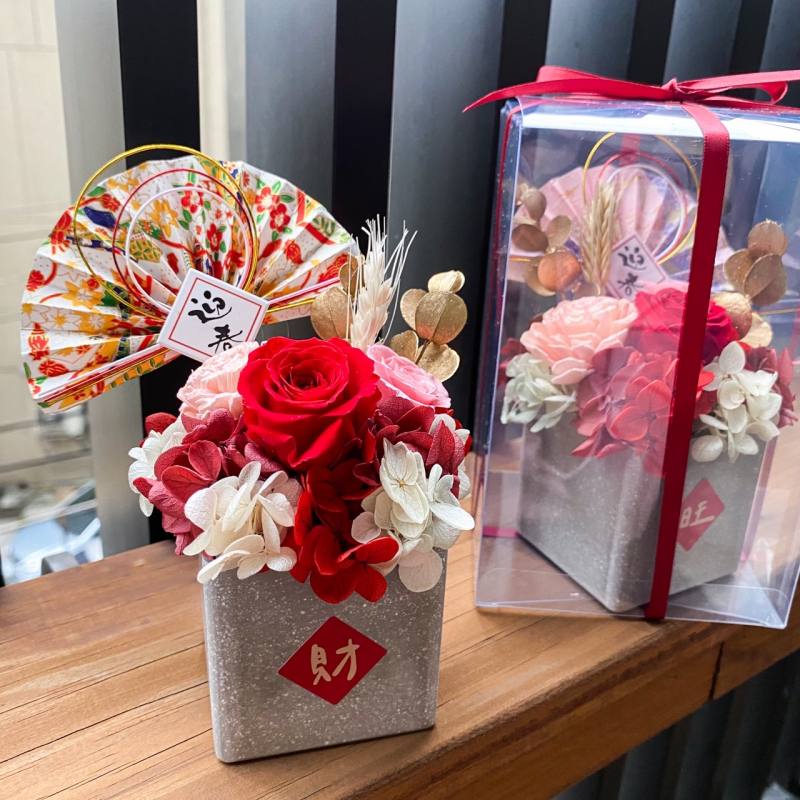 新年日系永生花擴香小盆花-實拍圖片