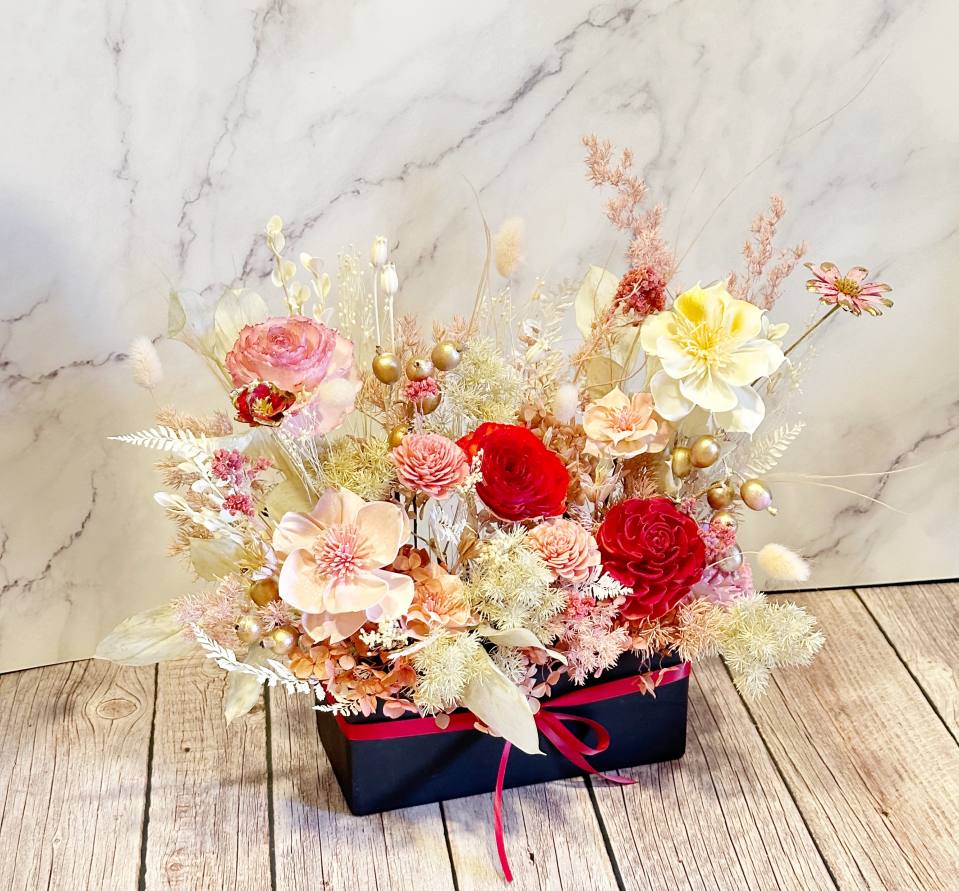 永生花卉大紅大金招財氣花禮-實拍圖片