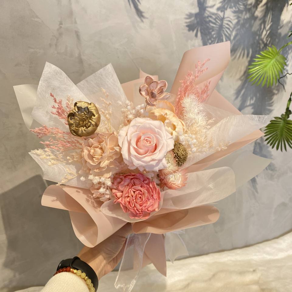 浪漫不凋花束-甜美粉-實拍圖片
