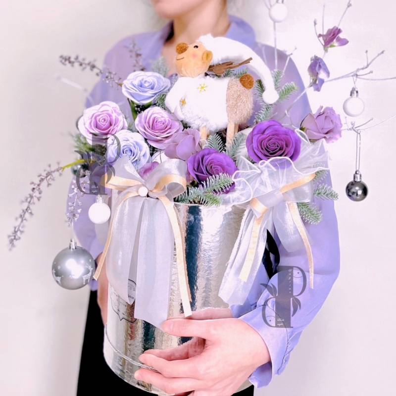 聖誕節系列 銀色抱抱桶_麋鹿森林款 - 漸層紫色-實拍圖片