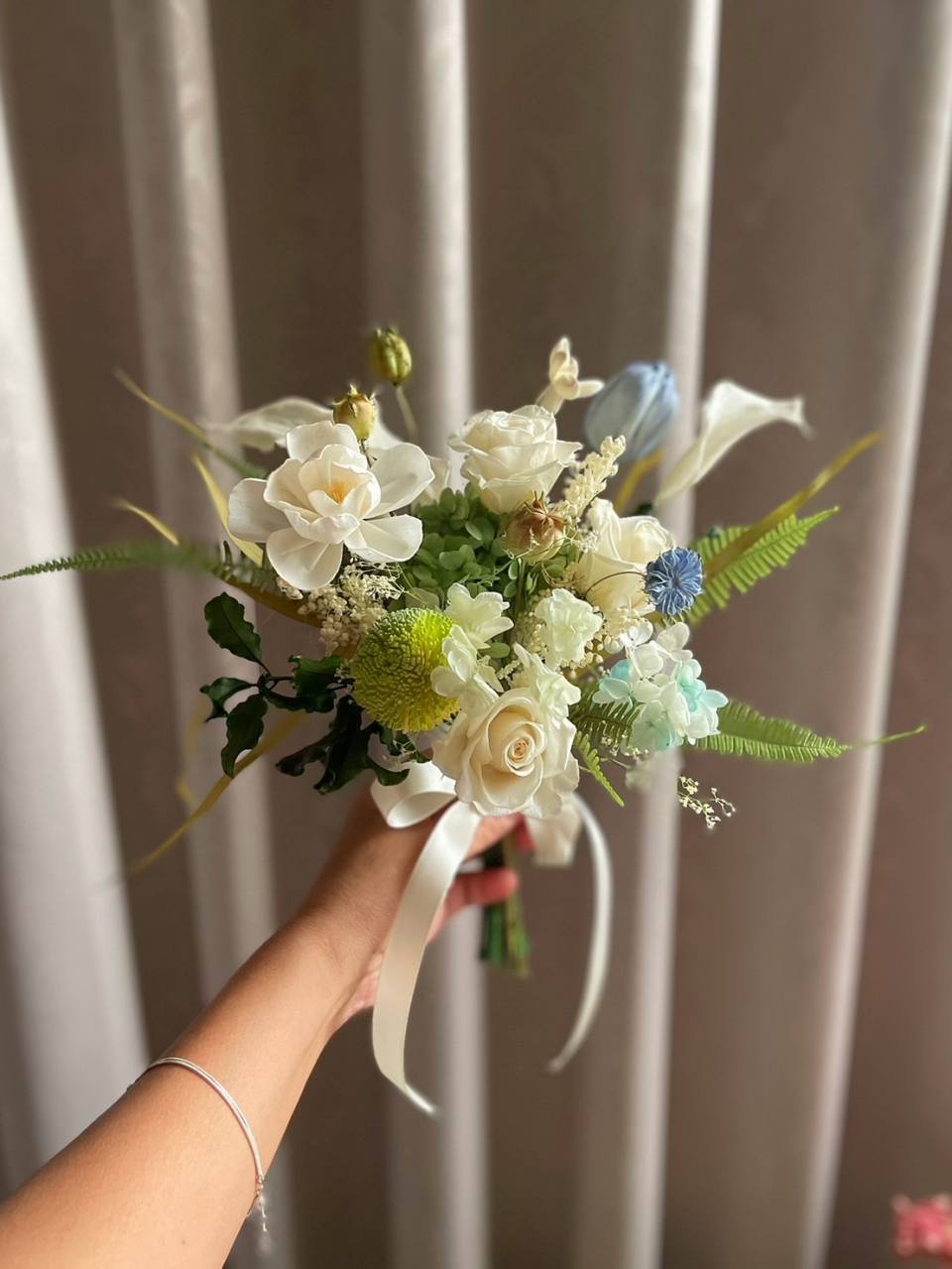 【永生花】白綠藍色系花束/永生捧花/拍照捧花/登記捧花-實拍圖片