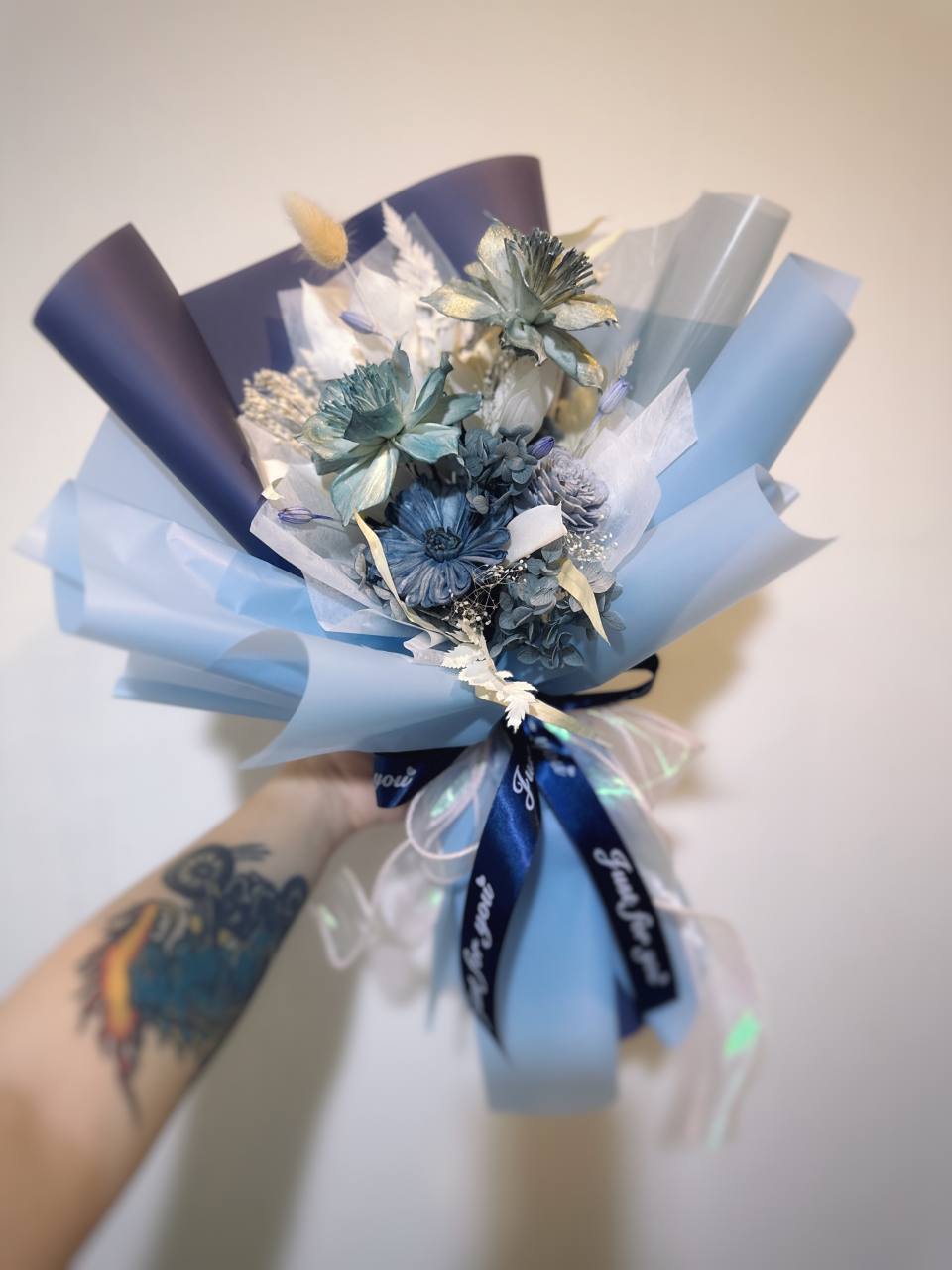 情人節 索拉花浪漫花束 藍色系-實拍圖片