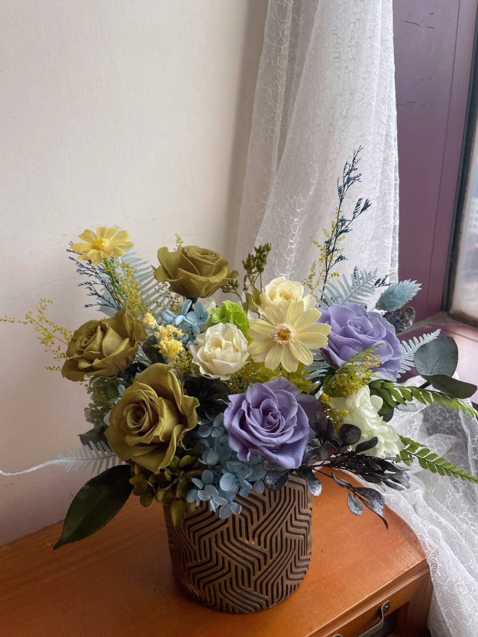 【永生花禮】抹茶綠藍玫瑰永生花/開幕花禮/升遷花禮/祝賀花禮-實拍圖片